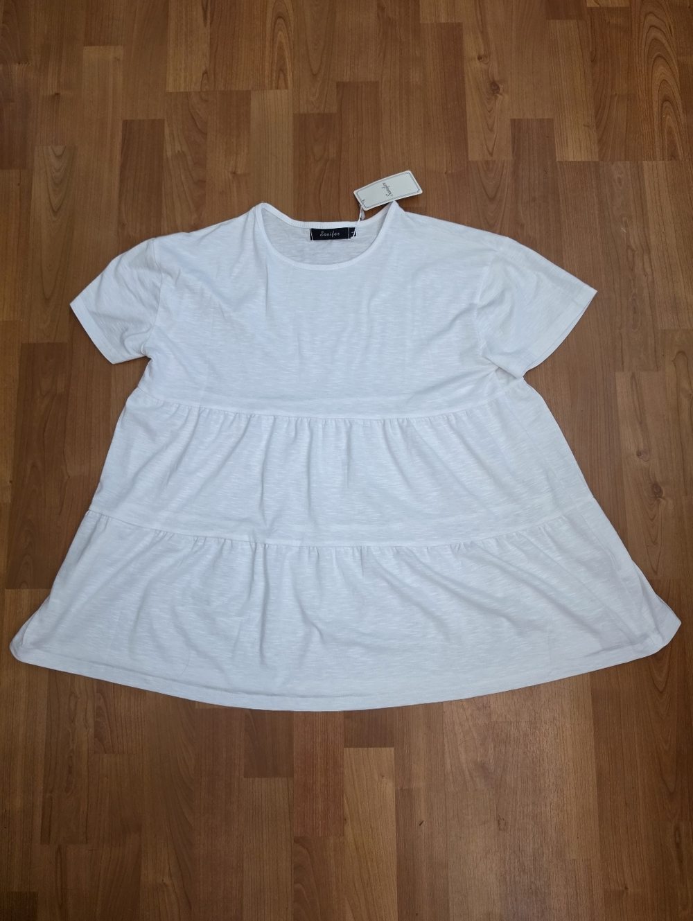 NWT White Tiered Babydoll Short Sleeve Top Size L